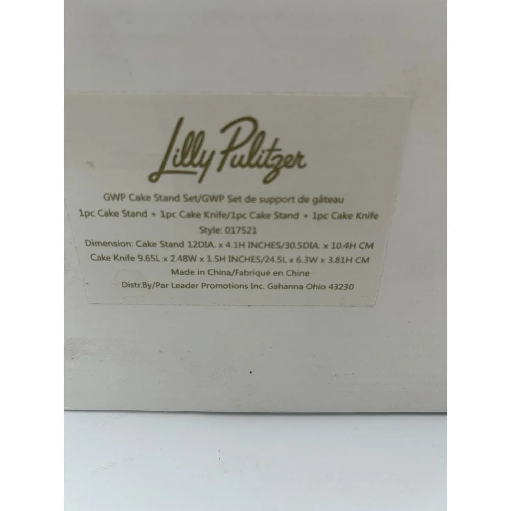 Lilly Pulitzer 017521 12in Ceramic Cake Stand & Knife Set Green/White Floral